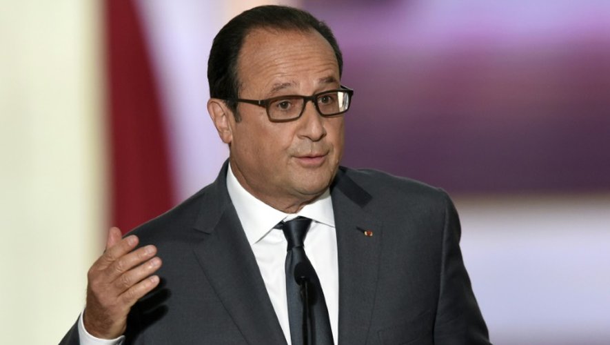 François Hollande lors de sa 6e conférence de presse le 7 septembre 2015 à l'Elysée à Paris