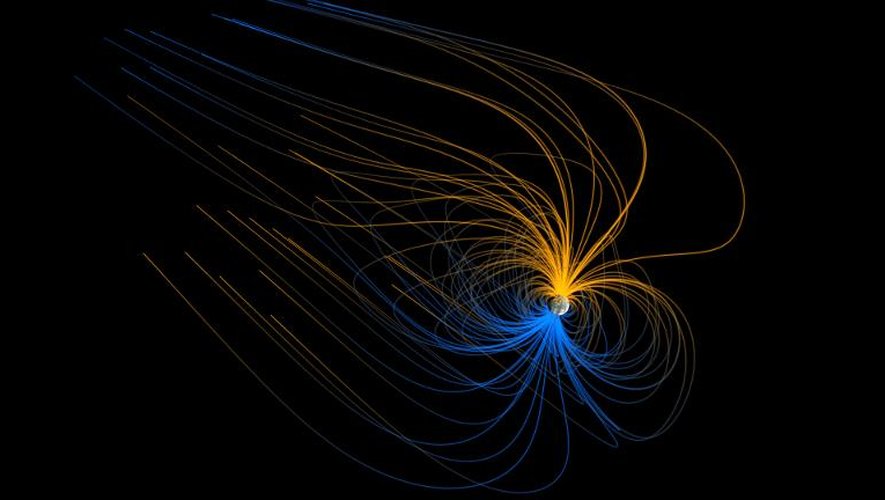 Image visualisant le champ magnétique terrestre, diffusée en 2011 par la Nasa