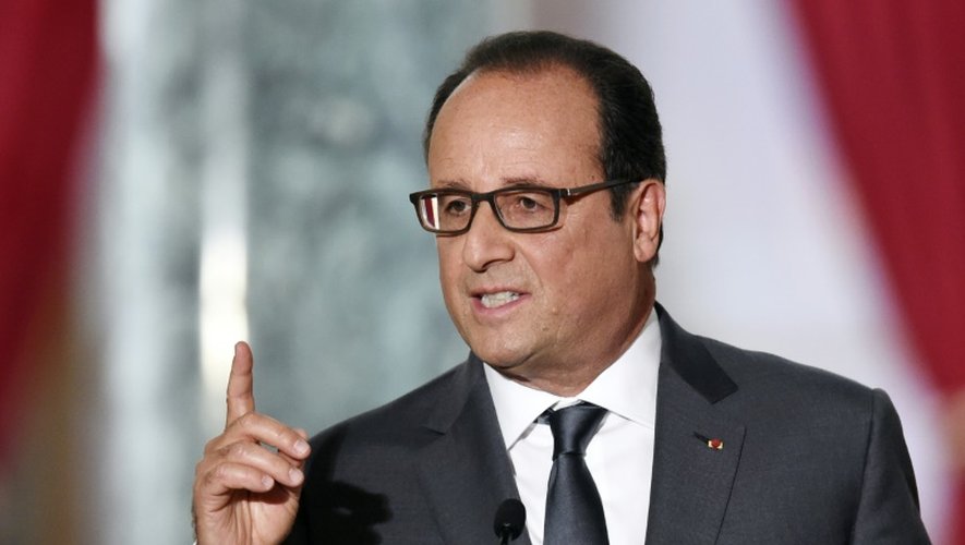 Le président François Hollande pendant la 6e conférence de presse du quinquennat le 7 septembre 2015 à l'Elysée à Paris