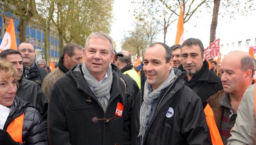 Thierry Lepaon (CGT) et Laurent Berger (CFDT) le 23 novembre 2013 à Lorient