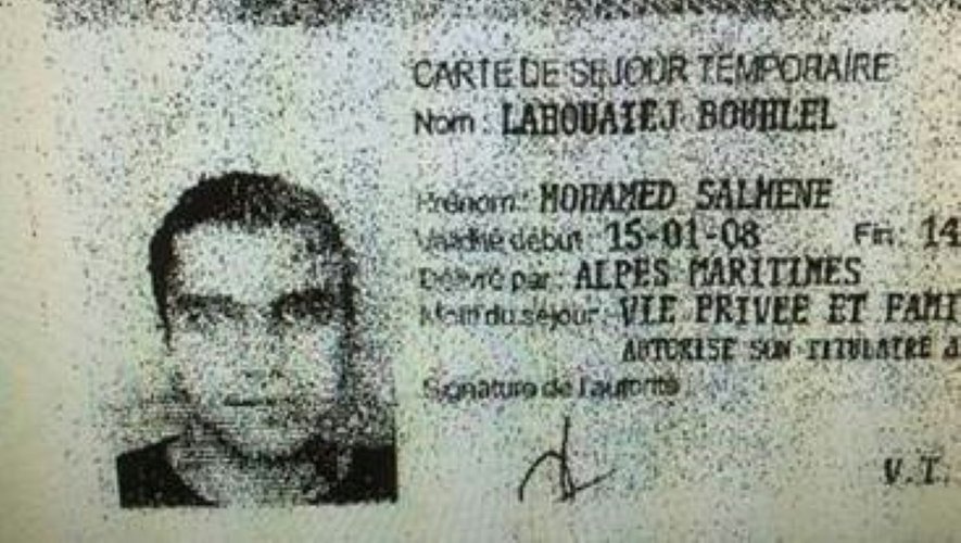 Une reproduction du permis de séjour de Mohamed Lahouaiej Bouhlel, fournie à l'AFP par la police, le 15 juillet 2016.