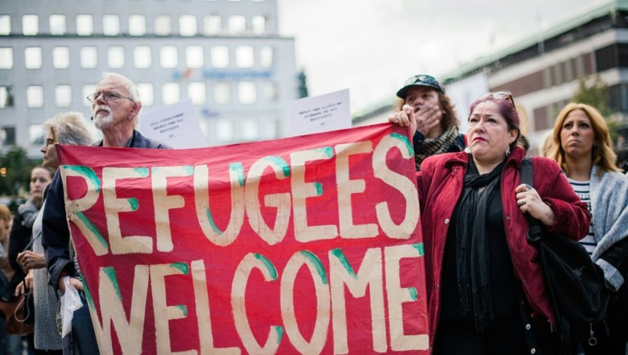 Manifestation de soutien pour l'accueil de réfugiés, le 12 septembre 2015 à Stockholm, en Suède