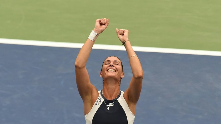 L'émotion de l'Italienne Flavia Pennetta, victorieuse de l'US Open, le 12 septembre 2015