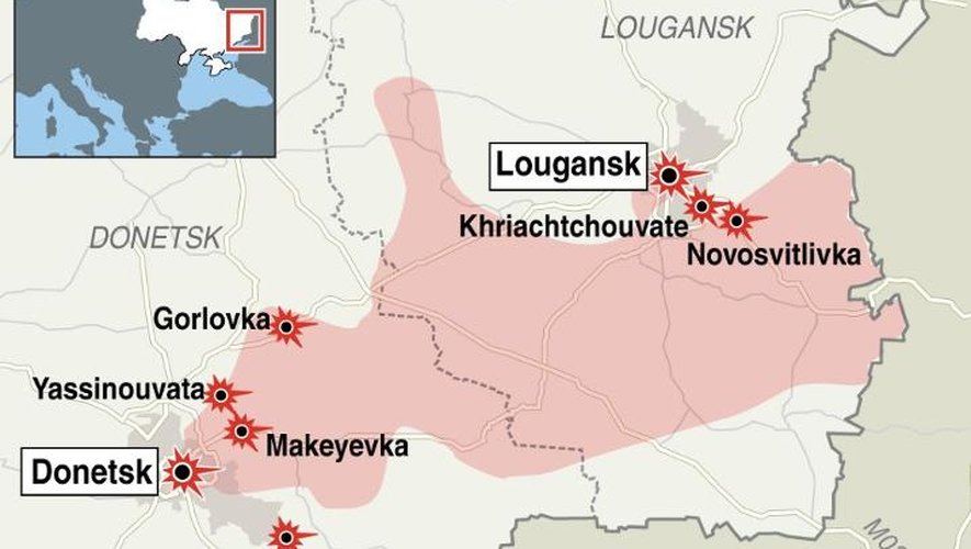 Carte des plus récents affrontements dans l'est de l'Ukraine