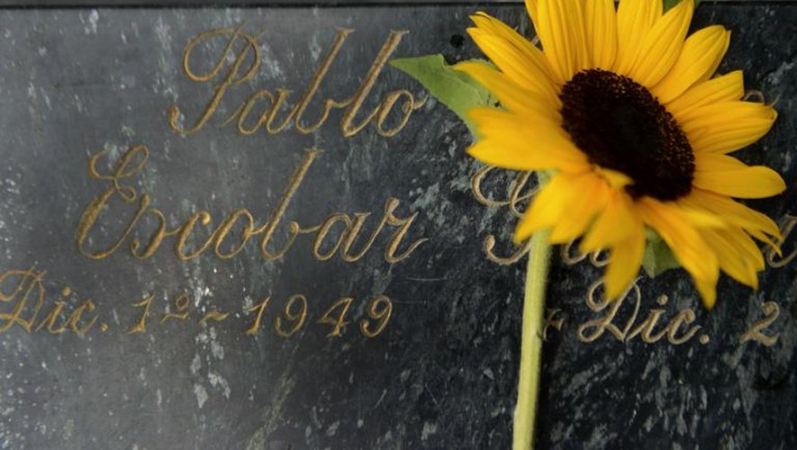 Une fleur sur la tombe de Pablo Escobar le 2 décembre 2013 à Medellin