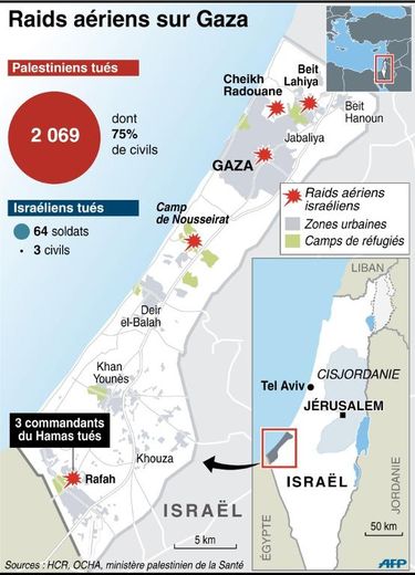 Cartes de Gaza et de la Cisjordanie localisant les raids israéliens