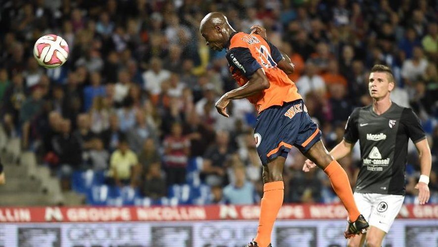 Le Montpelliérain Souleymane Camara buteur contre Metz, lors de la 3e journée de L1, au stade de la Mosson, le 23 août 2014