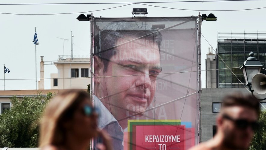 Le portrait d'Alexis Tsipras sur une affiche électorale le 7 septembre 2015 à Athènes