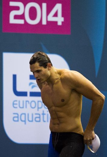 Florent Manaudou à l'issue de la demi-finale du 50 m libre le 23 août 2014 aux Championnats d'Europe de natation à Berlin
