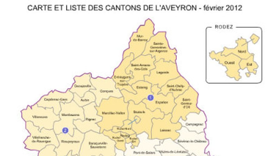 L'Aveyron et ses 46 cantons ( le découpage actuel ).