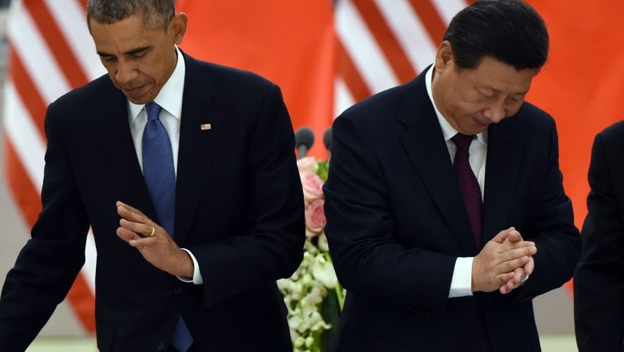 Le président américain Barack Obama et son homologue chinois  Xi Jinping le 12 novembre 2014 à Pékin