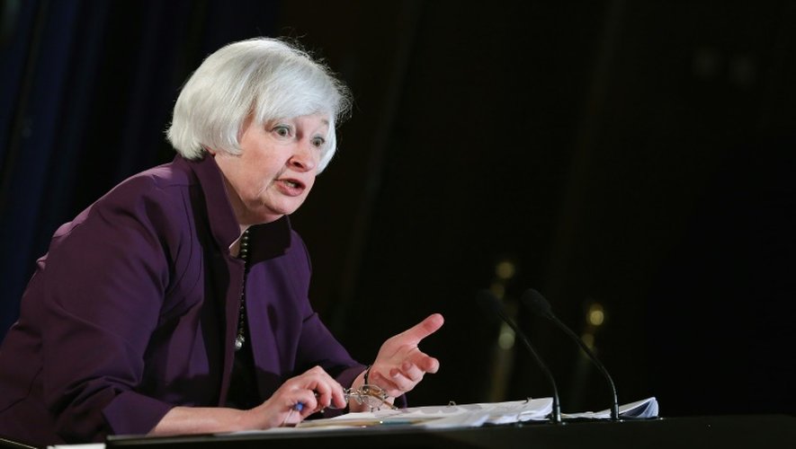 Janet Yellen, la présidente de la Réserve fédérale américaine, donne une conférence de presse le 17 juin 2015 à Washington