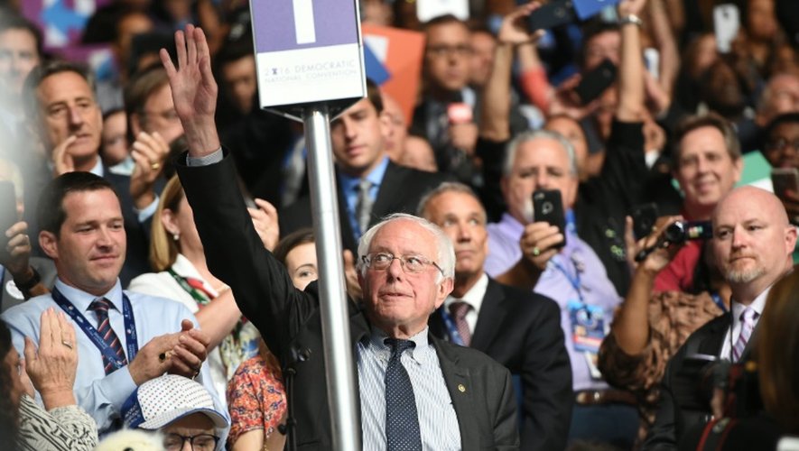 Bernie Sanders, sénateur du Vermont, lors du vote formel de désignation d'Hillary Clinton par la convention démocrate le 26 juillet 2016 à Philadelphie