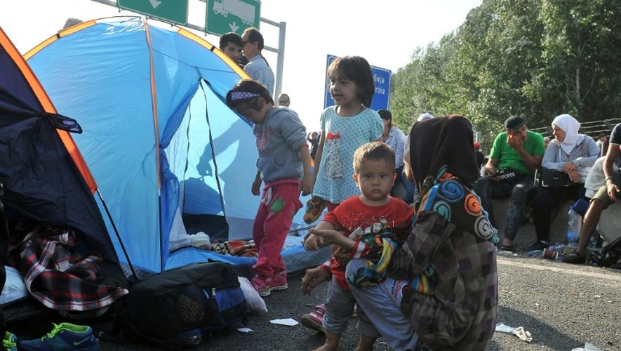 Des migrants et réfugiés attendent à la frontière entre la Hongrie et la Serbie, le 15 septembre 2015 près de Horgos
