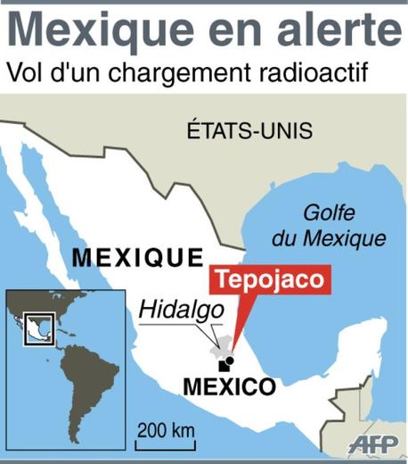 Infographie localisant Tepojaco, où un chargement radioactif a été volé