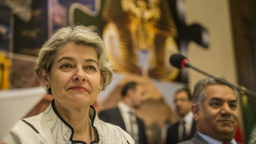 La directrice générale de l'Unesco, Irina Bokova,lors d'une conférence de presse le 13 mai 2015 au Caire