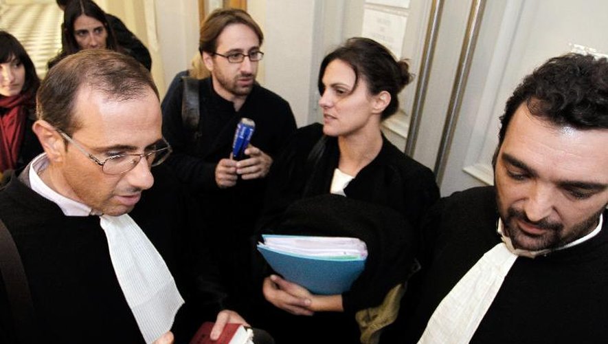 Marc Maroselli, Romina Cresci et Jean-Charles Vincensini, les avocats du jeune Andy, le 17 novembre 2012 au palais de justice d'Ajaccio