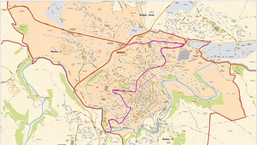 En violet, le tracé de la RN88, selon le ministère de l'Intérieur.