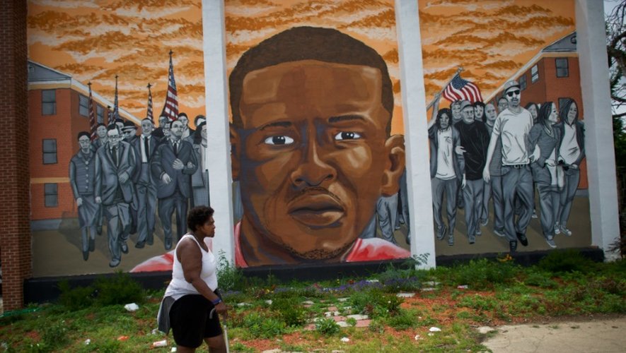 Freddie Gray représenté sur une fresque murale dans un quartier de Baltimore, dans l'est des Etats-Unis, le 22 juin 2016