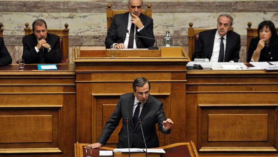 Le Premier ministre grec Antonis Samaras, lors de son discours devant le Parlement avant le vote du budget 2014, le 7 décembre 2013 à Athènes