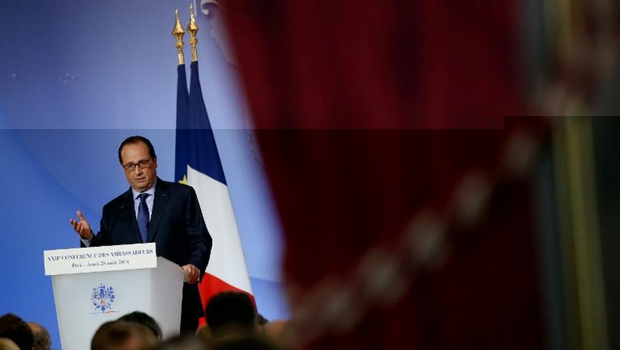 Le président français François Hollande lors de la conférence annuelle des ambassadeurs français, au Palais de l'Elysée le 28 août 2014