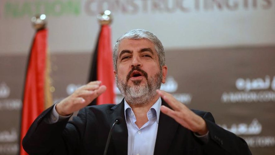 Le chef du Hamas Khaled Mechaal lors d'une conférence de presse à Doha le 28 aout 2014
