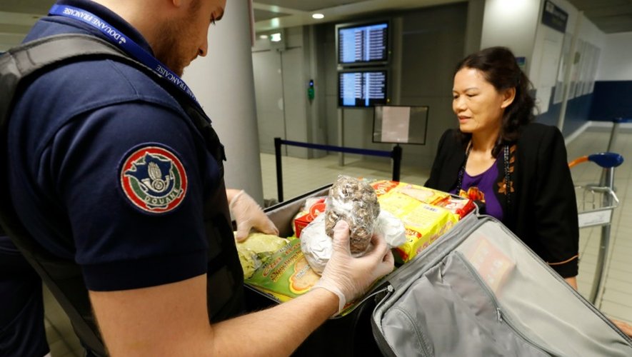 Un douanier fouille la valise d'une  passagère à son arrivée à l'aéroport Roissy-Charles-de-Gaulle, le 26 juillet 2016