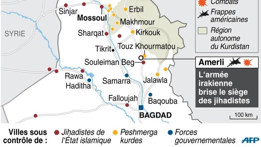 Carte de localisation des derniers dévelopements du conflit irakien