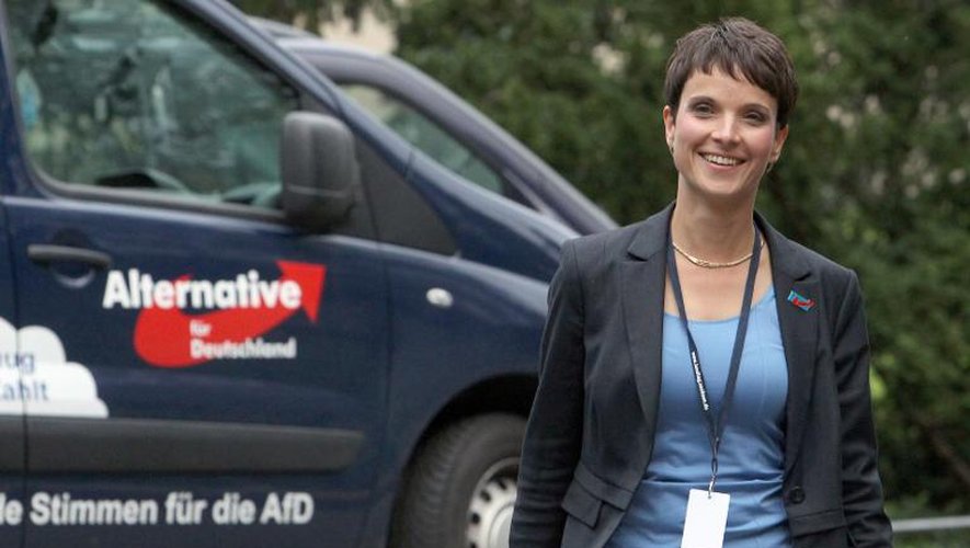 Frauke Petry, la chef de file du parti anti-euro Alternative für Deutschland, qui entre pour le première fois dans un parlement régional, en Saxe, le 31 août 2014 à Dresde