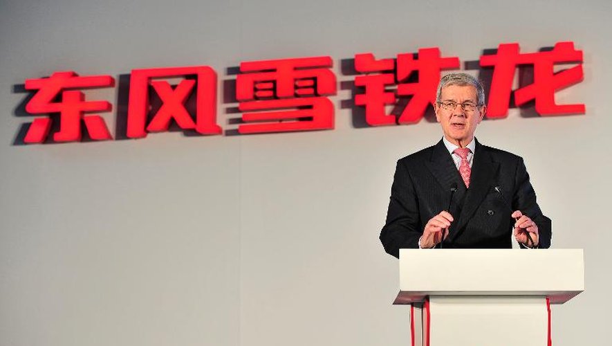 Philippe Varin, le patron de PSA, s'exprime le 2 juillet 2013 dans une nouvelle usine montée avec son partenaire chinois Dongfeng, à Wuhan, dans la province chinoise du Hubei