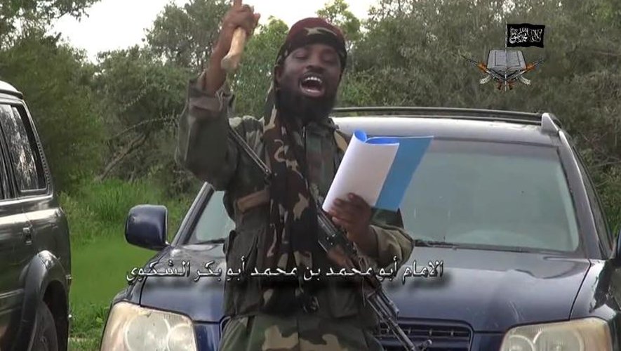 Capture d'écran réalisée le 24 août 2014 d'une vidéo diffusée par le groupe Boko Haram montrant son chef Abubakar Shekau faisant un discours dans un lieu non précisé