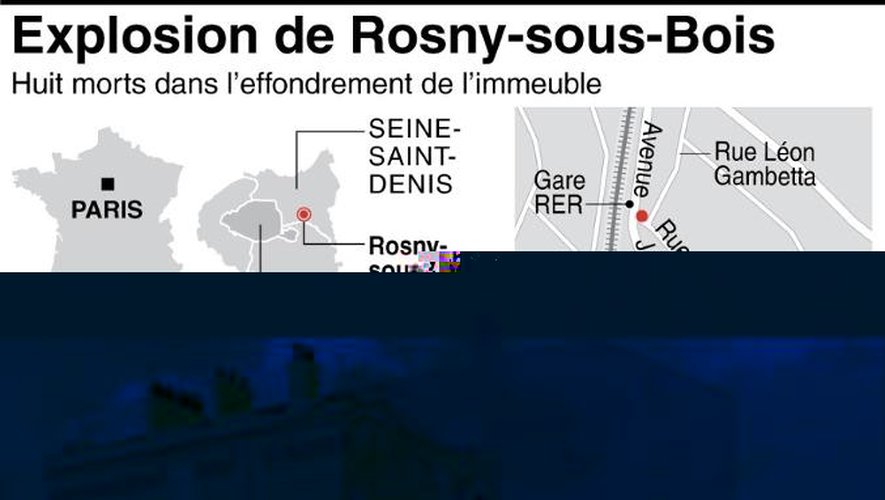 Graphique de la reconstitution de l'immeuble détruit par une explosion, qui a fait 8 morts dimanche à Rosny-sous-Bois