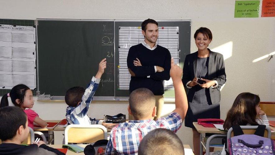 Najat Vallaud-Belkacem en visite à l'école primaire  Denis Diderot le 3 septembre 2014 à Gennevilliers