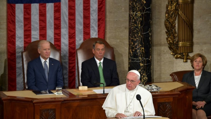 François prononce le premier discours d'un pape devant le Congrès américain, le 24 septembre 2015 à Washington