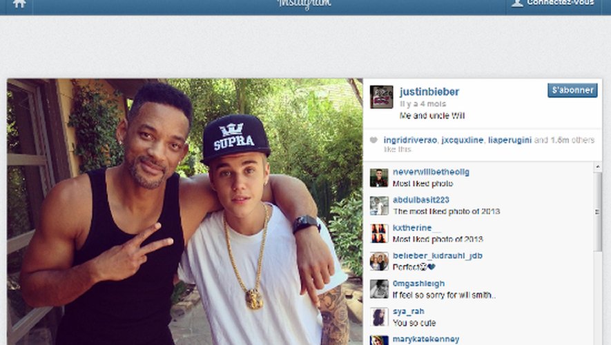 Justin Bieber star d&#039;Instagram : la photo la plus likée, c&#039;est lui et Will Smith !