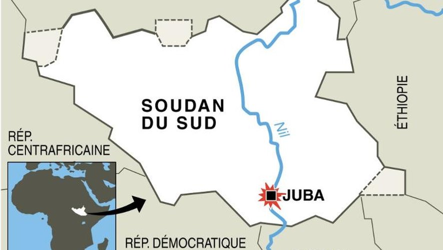 Carte localisant Juba (Soudan du Sud) où 66 soldats ont été tués dans des combats