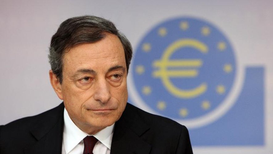 Le président de la BCE, Mario Draghi, lors d'une conférence de presse au siège de la Banque Centrale à Francfort, Allemagne, le 7 août 2014