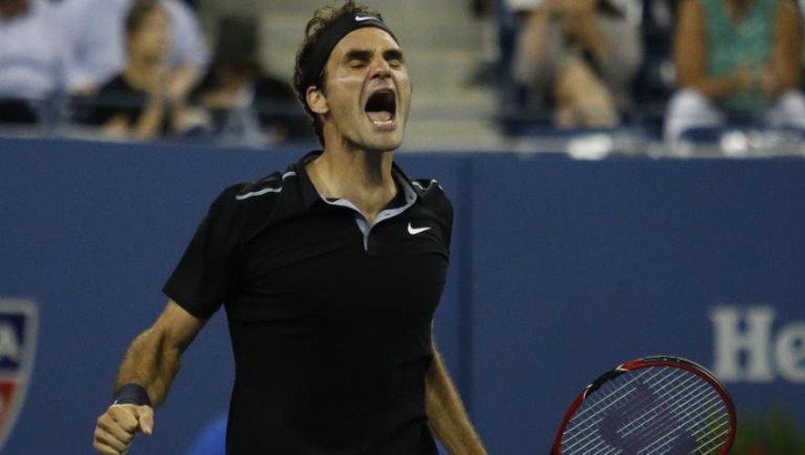 Le Suisse Roger Federer remporte les quarts de finale de l'US Open face au Français Gaël Monfils, le 4 septembre 2014 à New York
