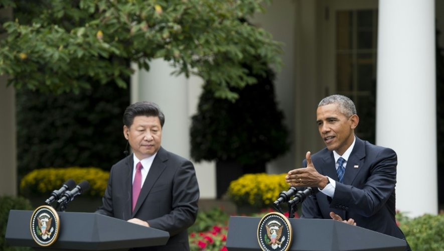 Le président américain Barack Obama et le président Xi Jinping lors d'une conférence de presse à la Maison blanche à Washington le 25 septembre 2015