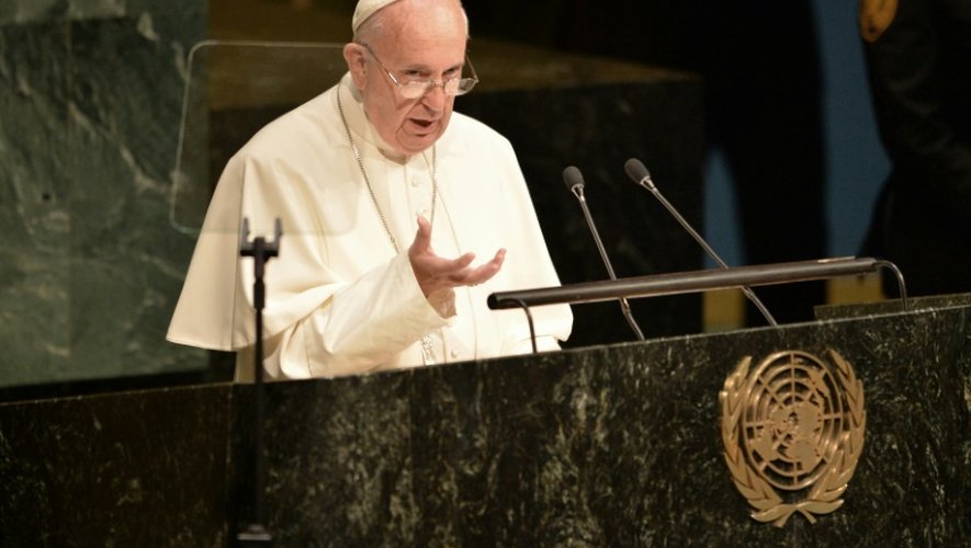 Le pape François lors de son discours devant l'assemblée générale de  l'Onu le 25 septembre 2015 à New York