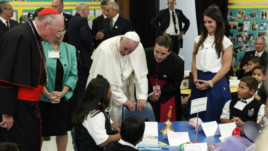 Le pape François en visite dans une école catholique de Harlem le 21 septembre 2015 à New York