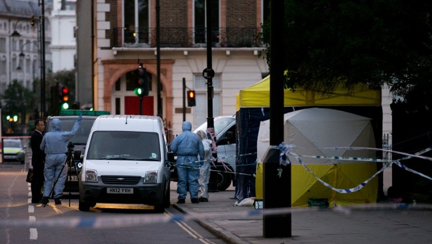 Des policiers à Russell Square après une attaque au couteau dans laquelle une femme a été tuée, le 4 août 2016 à Londres
