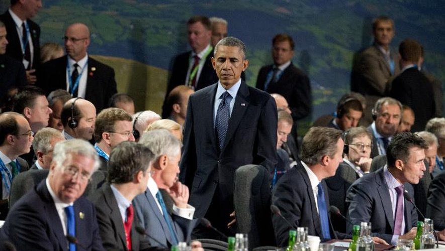 Le président américain Barack Obama à son arrivée à une réunion lors du sommet de l'Otan le 5 septembre 2014 à Newport