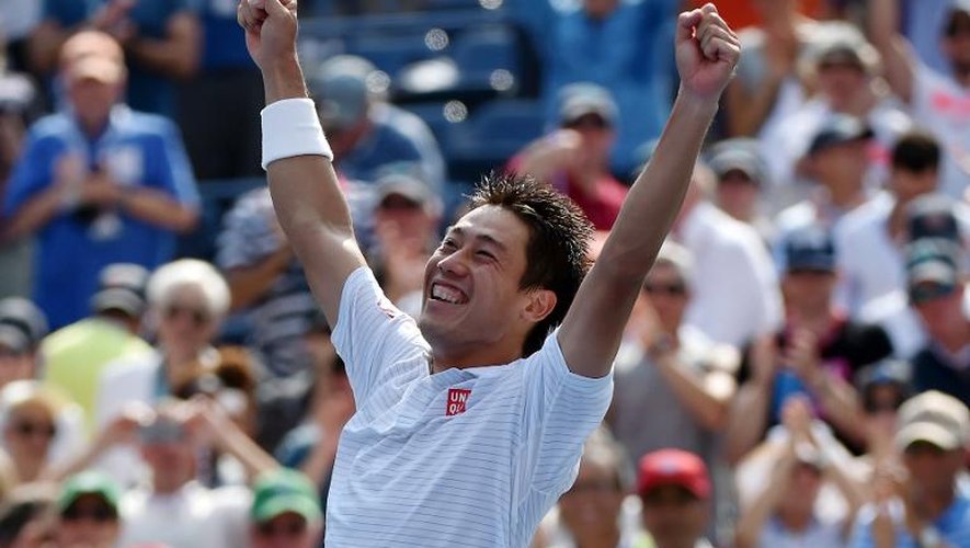 Kei Nishikori à l'issue du match contre Novak Djokovic à l'US Open le 6 août 2014 à New York