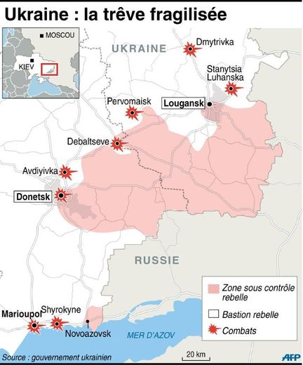 Carte des derniers affrontements dans l'est de l'Ukraine malgré le cessez-le-feu