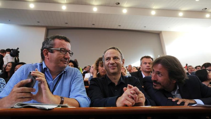 Les députés socialistes "frondeurs" Christian Paul, Laurent Baumel et Jérôme Guedj, le 30 août 2014 à La Rochelle