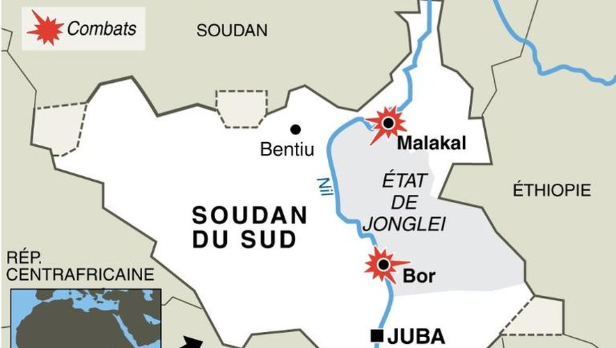 Carte localisant les combats dans l'Etat de Jonglei au Soudan du Sud