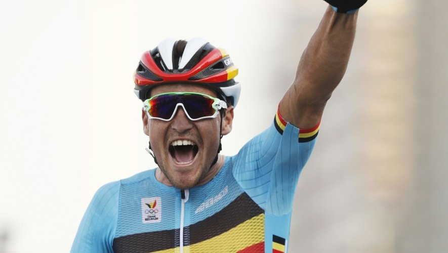 Le Belge Greg Van Avermaet, sacré champion olympique de dans l'épreuve de cyclisme sur route, le 6 août 2016 à Rio