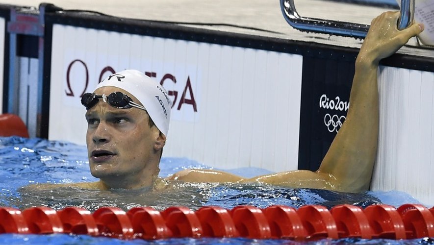 Yannick Agnel à l'issue du 200 m nage libre des Jeux de Rio, le 7 août 2016 au Centre aquatique olympique