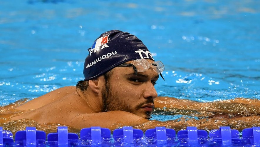 Florent Manaudou à l'entraînement au Centre aquatique olympique de Rio, le 4 août 2016